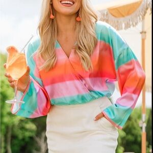 Pink Lily Multicolor Striped Blouse